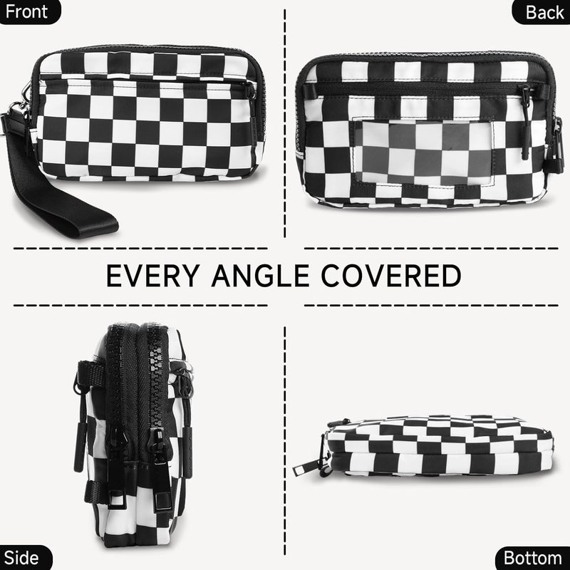 NBERMOTION Checkered Nylon Wristlet Wallets for Women RFID Blocking Purse With Credit Card Holder & Crossbody Strap - Image 4
